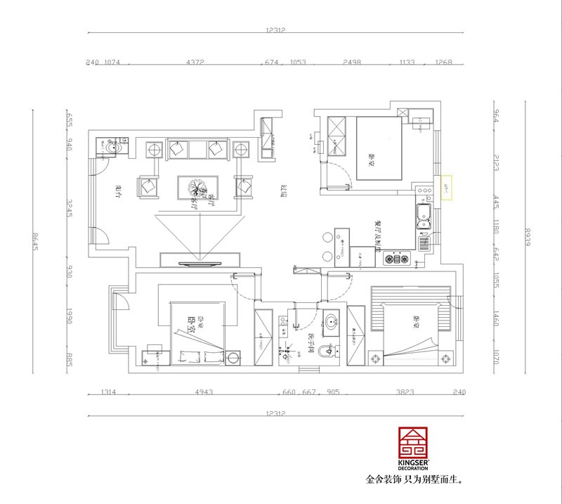 丽景蓝湾114㎡三室两厅一卫户型解析