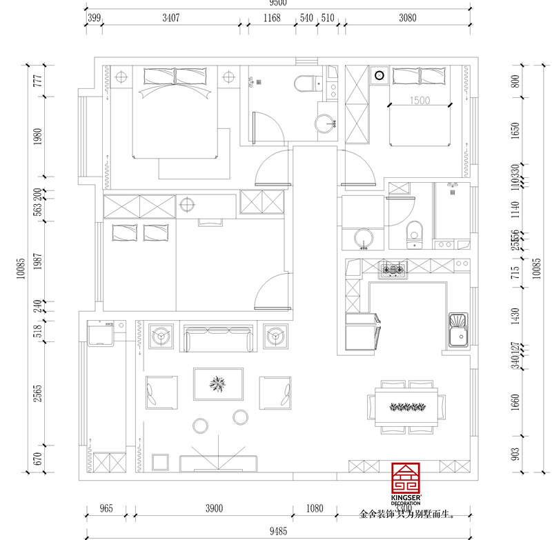 融创中心125平米新中式风格装修户型解析