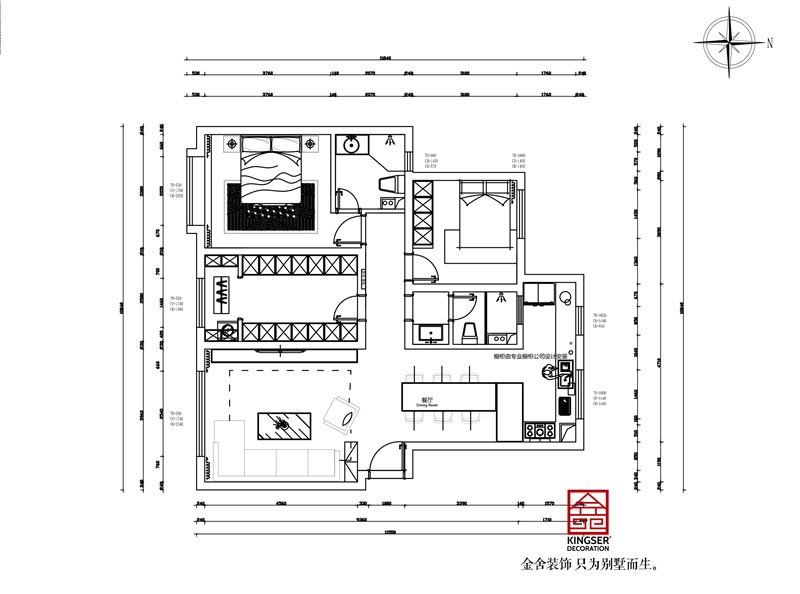 国赫天著130㎡户型平面布置图