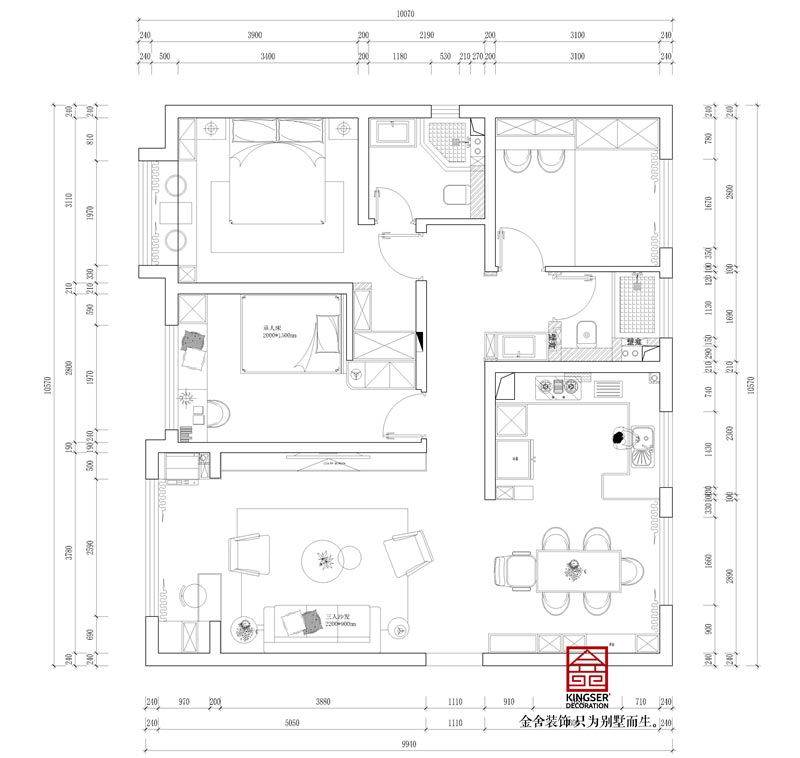 融创中心装修127平米户型平面布局图