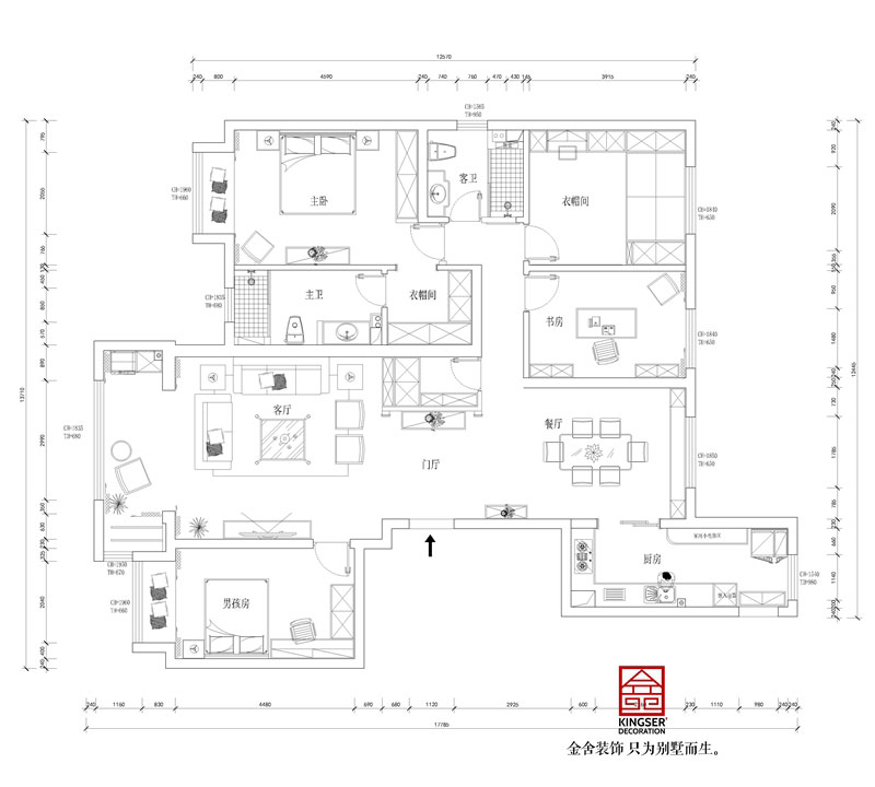 东南智汇城191平米户型装修设计平面布局图