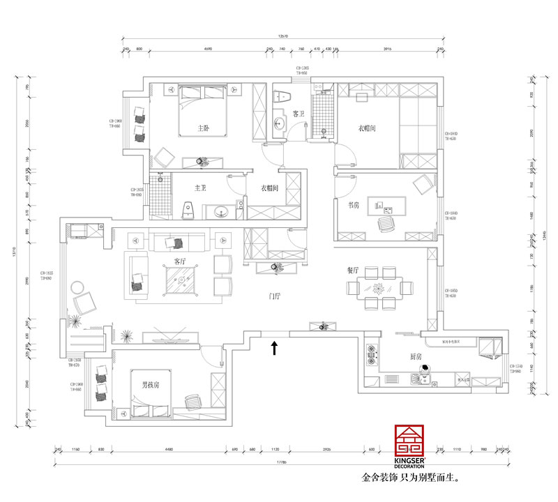 东南智汇城191平米美式轻奢风格装修设计户型解析