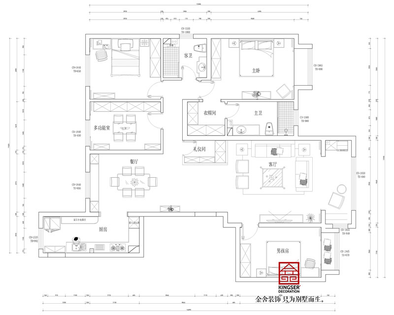 东南智汇城191平米户型墙体新建图