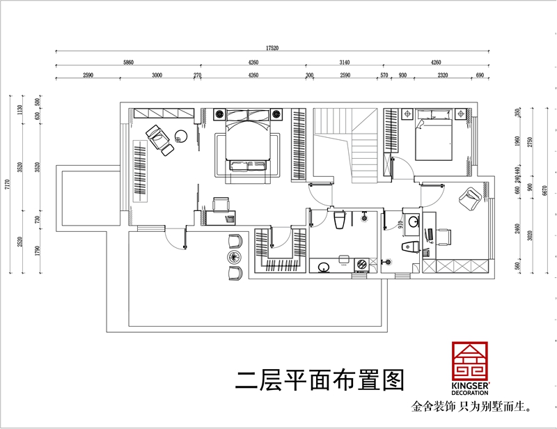 金碧天下334㎡别墅户型二层平面布置图