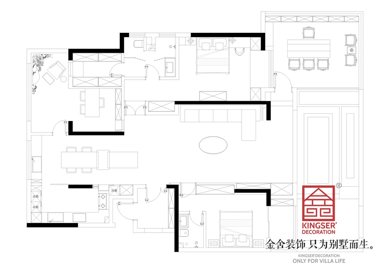 天山熙湖200平新中式装修户型解析