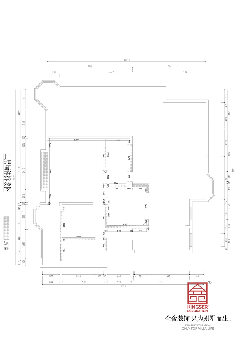 荣盛华府340平顶跃户型二层墙体拆改图