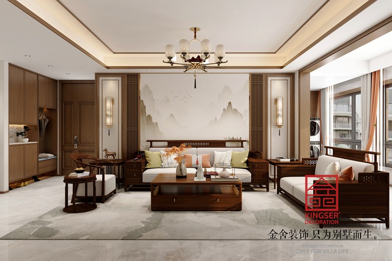 汉王府145㎡新中式风格客厅装修图片