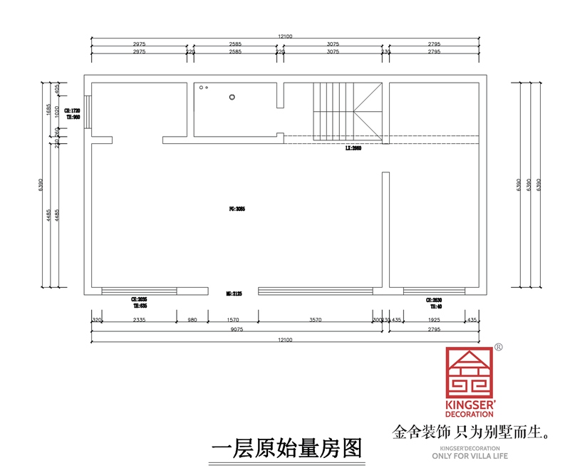 龙湖天宸原著独栋别墅一层原始量房图