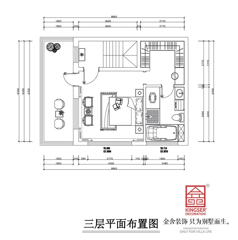 龙湖天宸原著独栋别墅三层平面布置图