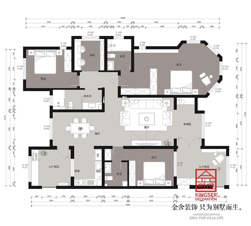 国仕山190平现代风格装修三居室户型解析