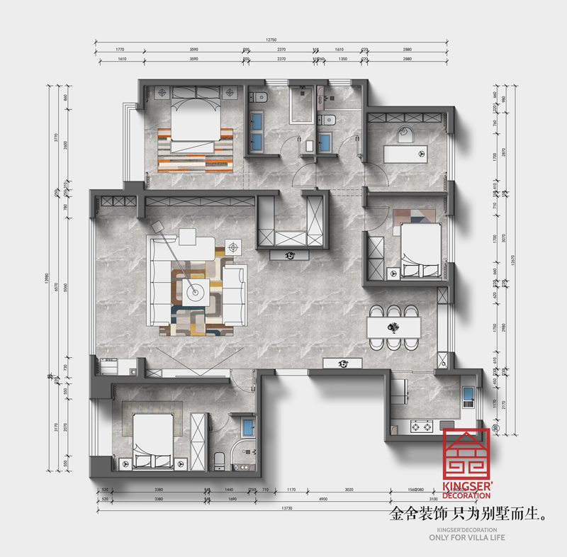 锦江府188平四室两厅三卫平面布局图