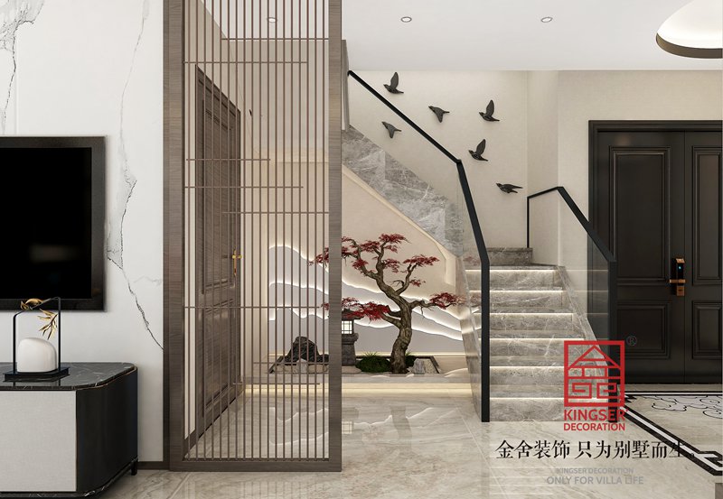 汉王府190平新中式风格装修楼梯效果图