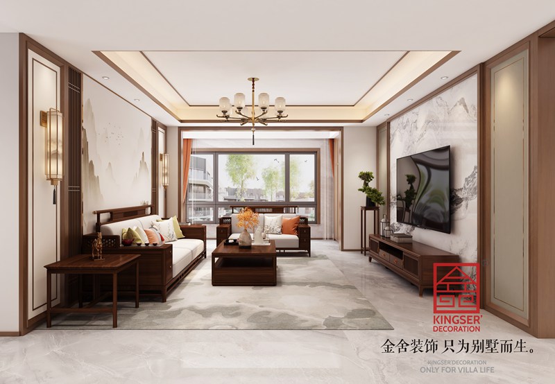 汉王府145㎡新中式风格装修客厅图片