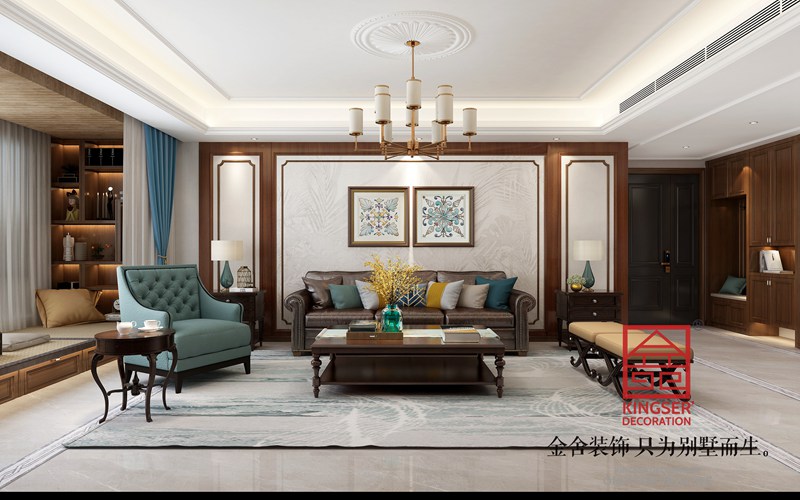 汉王府160平美式风格装修客厅效果图