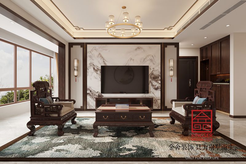 汉王府140平新中式风格电视墙装修设计