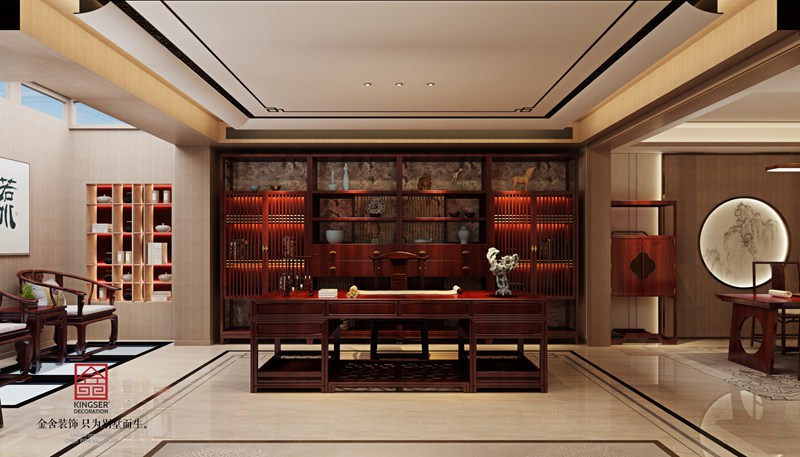 红石原著中式风格别墅装修书房效果图